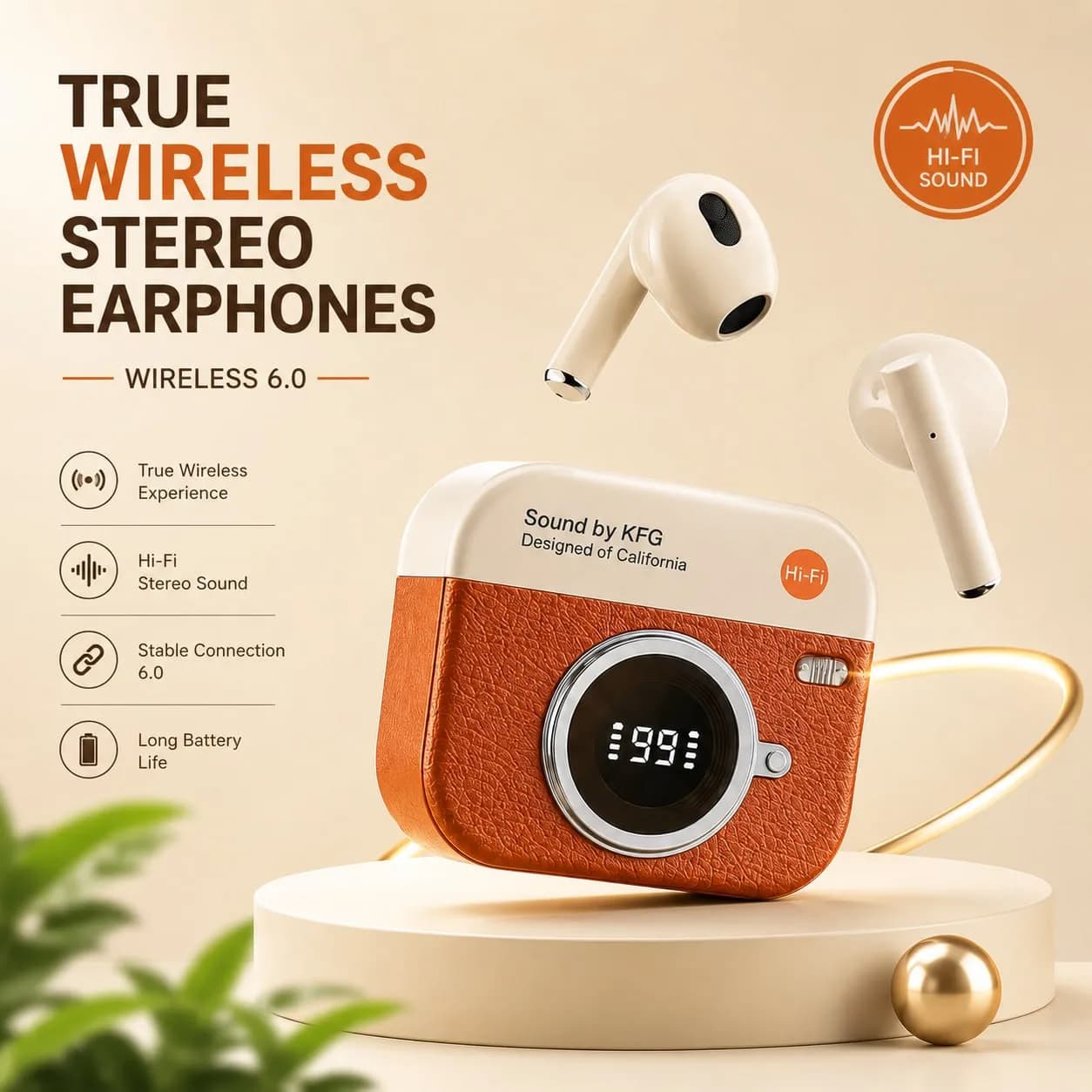 Q86 Retro Camera Design TWS Earbuds | Premium Vintage Look Bluetooth Earphone with Digital Display