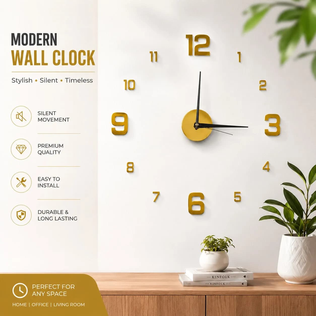 Premium 3D DIY Frameless Wall Clock – নিজের পছন্দমতো সাইজে সাজান আপনার দেয়াল